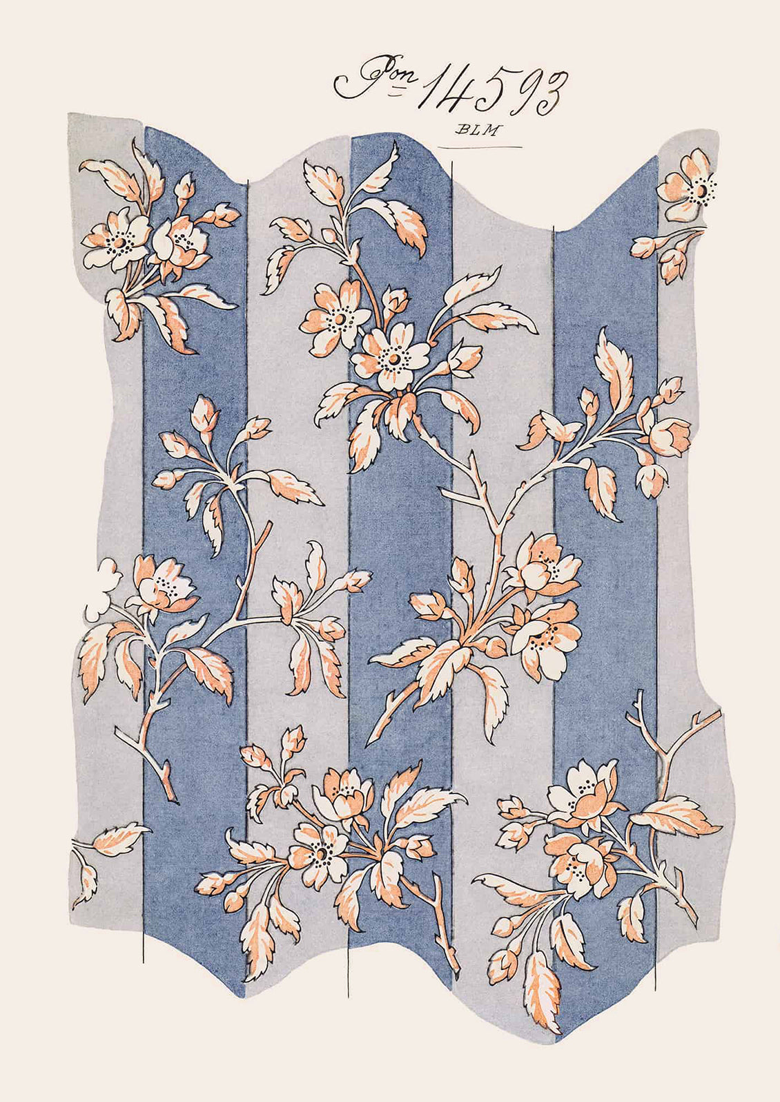 An antique inspired print with floral wallpaper design.