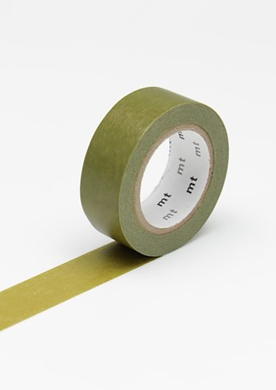 A roll of washi tape in solid olive color.