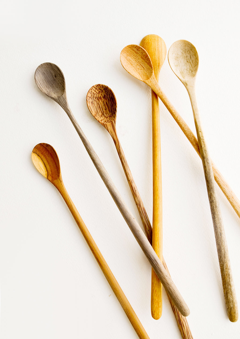 Long Handle Wooden Tasting Spoons- Set Of 6- Chef Tasting/Stirring Spoons
